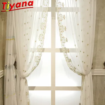 

Luxury Side Embroidery Tulle Curtains for Living Room Elegant Sheer Voile for Kitchen Balcony Romantic Drapes X-HM175#30