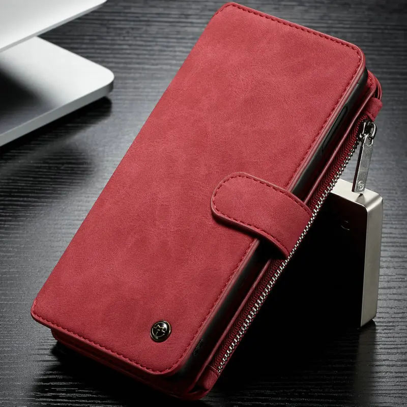 Красный Деловой кошелек, чехол для телефона s для samsung Galaxy Note 10, чехол на металлической молнии, кожаный чехол для samsung Note 10, 5G, чехол с карманом - Цвет: Красный