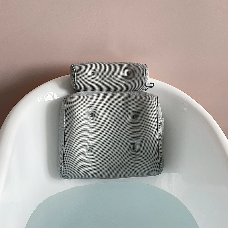 Almohada de baño para Spa, almohada de lujo de malla de aire 4D con 7 potentes ventosas de succión para la cabeza, la espalda, los hombros y el cuello