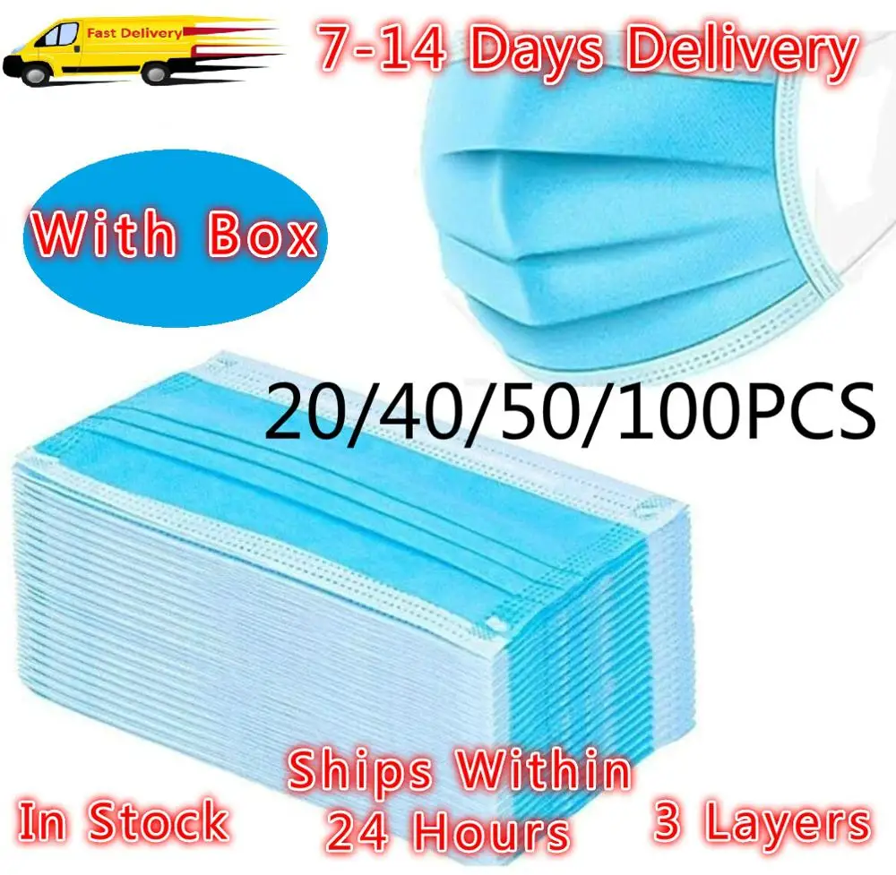 

20/40/50/100Pcs Anti-Pollution 3 Layers Dust Protection Respirator Disposable Ear Loop Face Mask Bacterial Filtration Face Masks