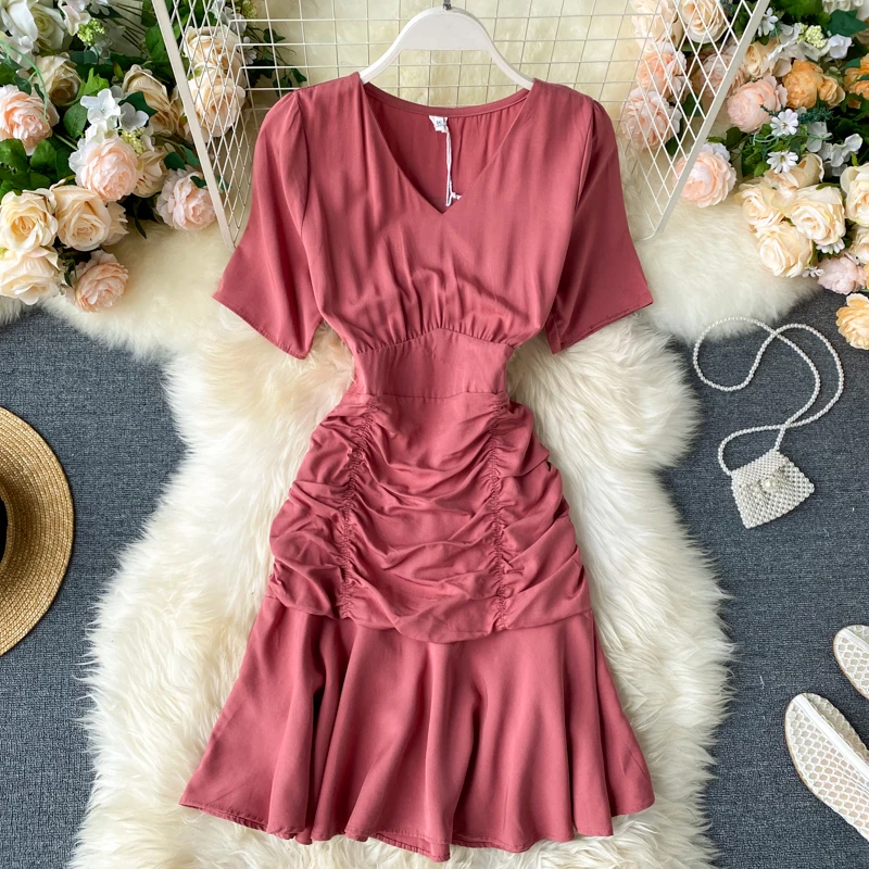 Женское платье Русалка с V образным вырезом и оборками|Платья| |