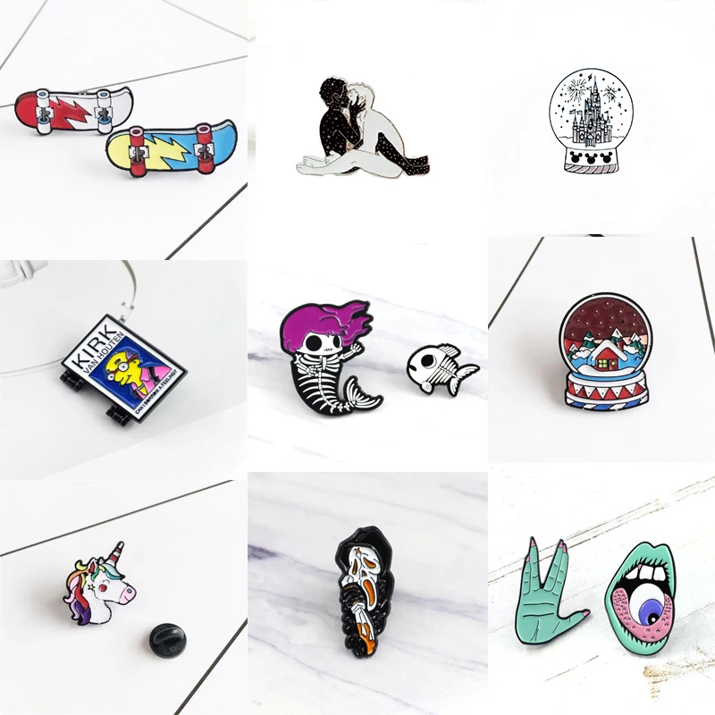 Skateboard Snow Castle Hand Ghost Unicorn Mermaid Skull Spilla (Regalo Per Uomo Donna Bambino