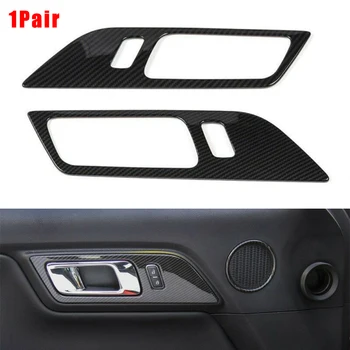 

2x Carbon Fiber Style Car Door Handle Frame Cover Trim For Ford Mustang 2015-19