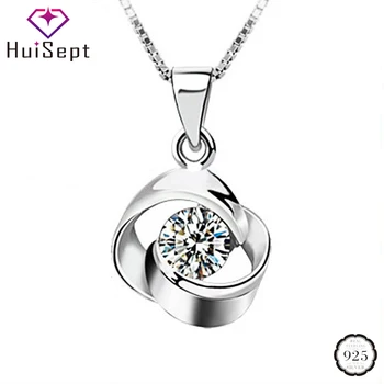 

HuiSept Fashion 925 Silver Jewelry Necklace with Round Shape AAA Zircon Gemstone Pendant for Female Wedding Party Gift Ornaments