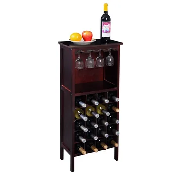 

High Quality Burgundy Strong Solid Pine Wood Wine Cabinet Bottle Rack for 20 Bottles Glass Hangers Bar Cabinet HW51149