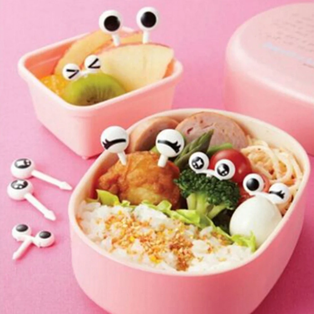 

10pcs Lovely Sign Mini Eye Cartoon Fruit Fork Plastic Fruit Toothpick Bento Lunch For Kids Decorative Tableware