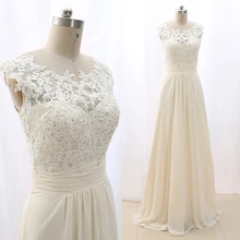 MACloth цвета слоновой кости трапециевидной формы с круглым вырезом длиной до пола Длинные хрустальные шифоновые платья для выпускного вечера платье M 268285 распродажа