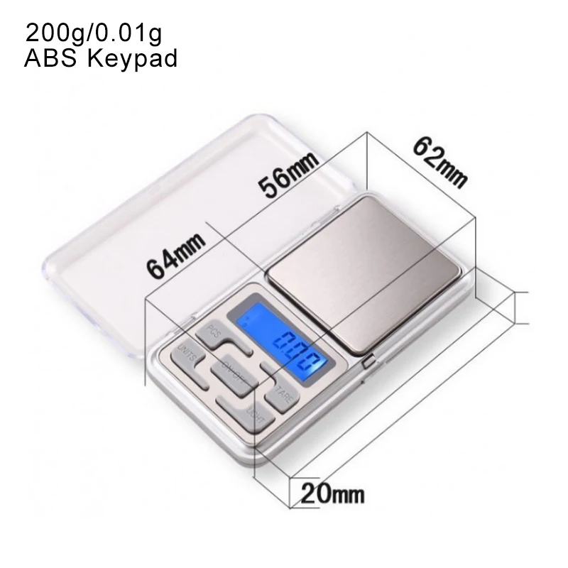 200g-0.01g ABS 0,01/0,1g Высокоточный цифровой шкалы 100/200/300/500g Мини ЖК-дисплей Подсветка электрическая карманная шкала Кухня в граммах для бриллиантовых ювелирные украшений Вес - Цвет: 200g-0.01g ABS