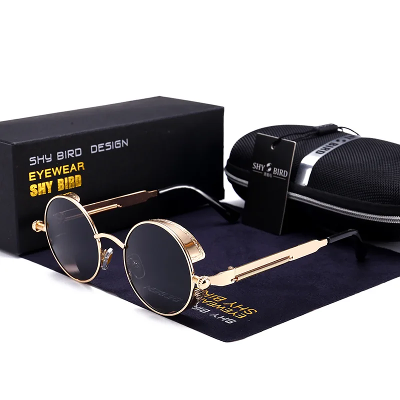 Golden And Black Новинка, SHYBIRD, женские солнцезащитные очки в стиле панк, мужские ретро очки, круглые солнцезащитные очки, металлическая оправа, линзы с покрытием, поляризованные линзы, Gafas sol mujer - Цвет линз: Golden And Black