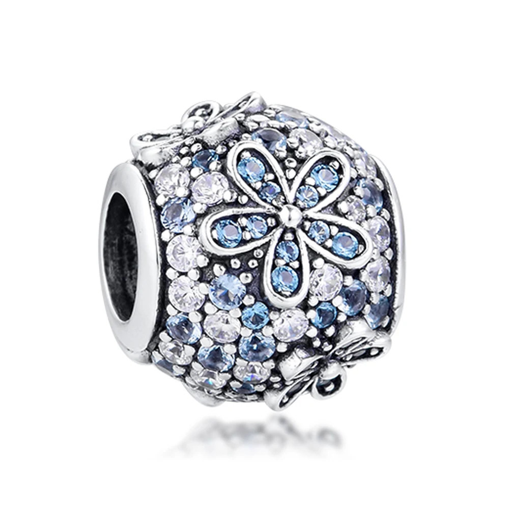 QANDOCCI 2020 Новинка серебро 925 пробы Весна Teal Pave Daisy Шарм-бусины в виде цветка подходит
