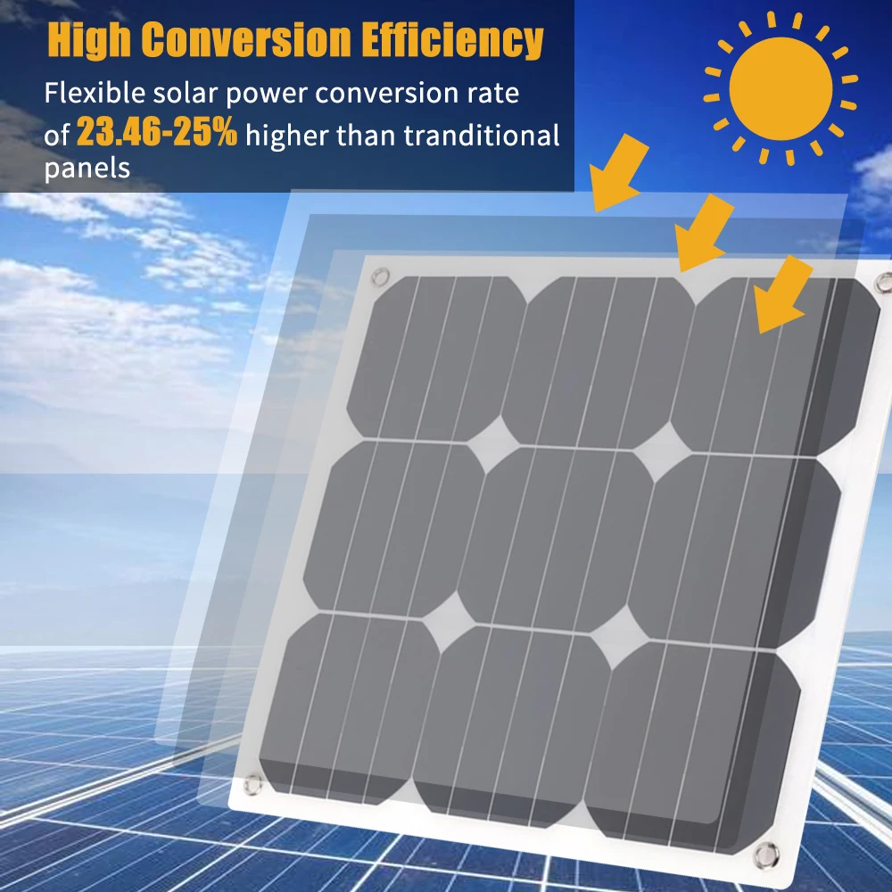 

Solar Panel Efficiency Flexible Monocrystalline Silicon Solar Cell DIY Waterproof Power Charger for Battery Charging Camping