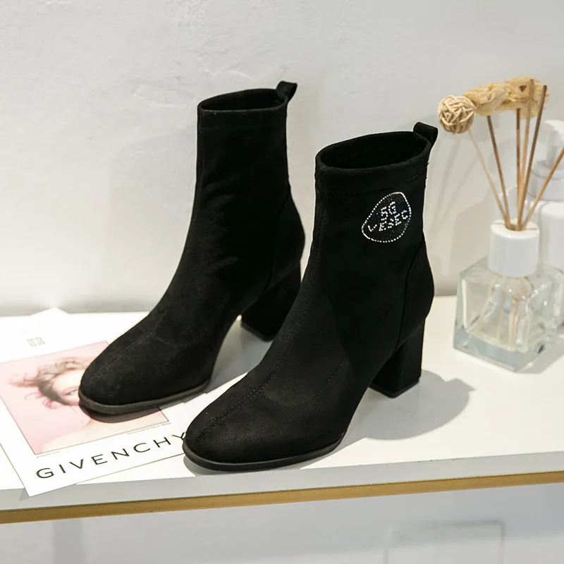 

Short Boots Female Spring Autumn And Winter Boots 2019 New Style Versatile Stretch Boots Thin Boots Chunky Heel Martin Boots Eng