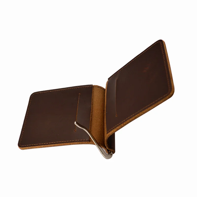 Vintage Handmade Leather Money Clip Wallet Minimalist Clip Wallet Male Card Cash holder Men Metal Clamp for Money