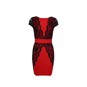 

2019 New Red Black Lace Elegant Sleeveless Dress Women Bandage Sexy Backless Round Neck Bodycon Mini Celebrity Party Vestidos