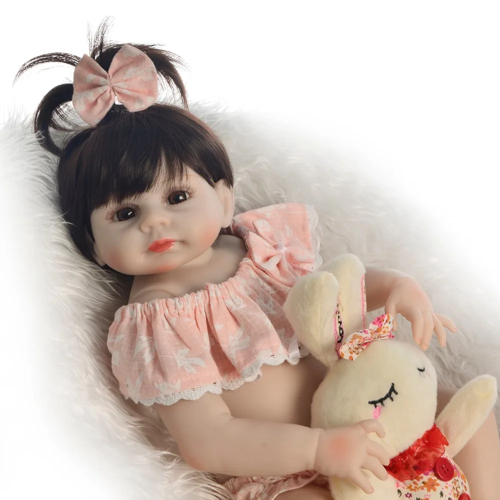 NPK 48 см Новорожденный bebe Кукла reborn realista девочка в платье полное тело силиконовые