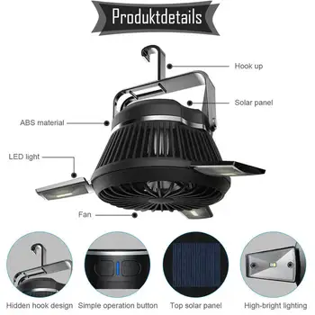 

USB Rechargeable Outdoor Camping Hiking ABS Portable LED Tent Fan Fishing Multifunctional Emergency Solar Powered Survival