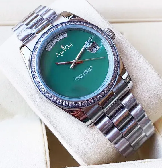 

Luxury Brand New Men Daydate Stainless Steel Automatic Mechanical Sapphire Silver Black Grey Green Diamond Bezel Watch 36mm AAA+
