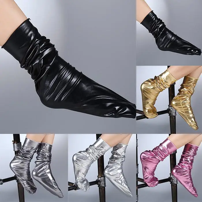 Night Club Women Reflective Bright Color Elastic Middle Solid Casual Tube 45cm/17.72inch(Approx.) Socks