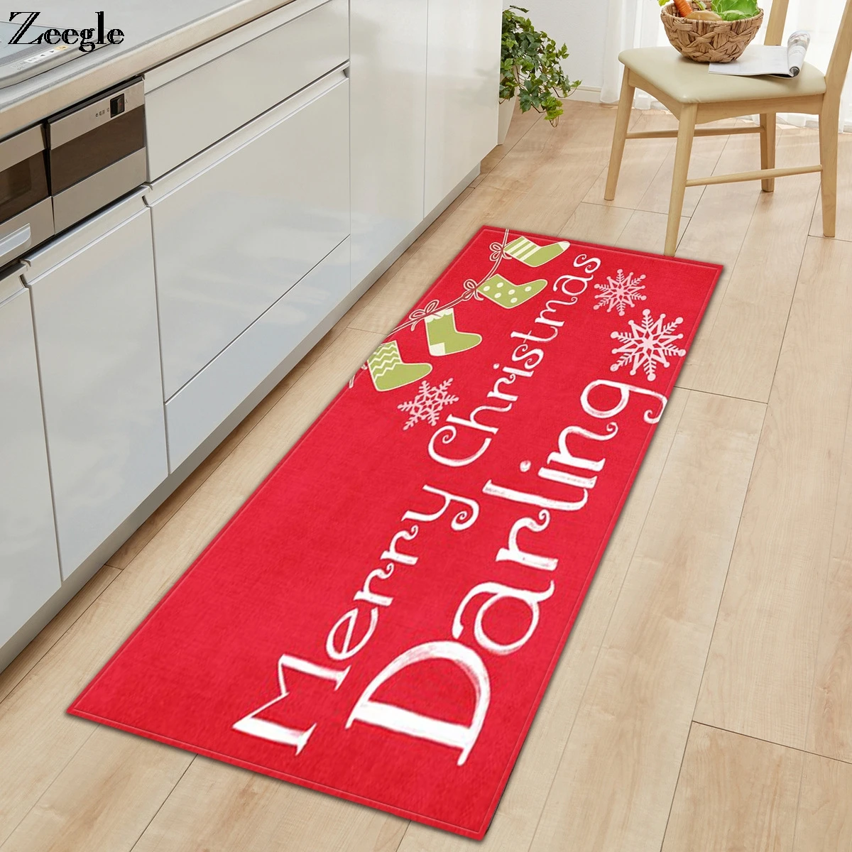 Zeegle Christmas Carpet Long Rectangle Living Room Carpet Absorbent Bathroom Doormat Kitchen Carpet Washable Bedside Rug Mat