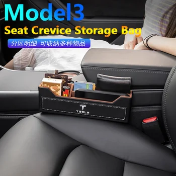

For Tesla Model 3 Model S X Y Tesla Model 3 Accessories Car Seat Gap Storage Box with Logo Leak-Proof Organizer Phone Holder