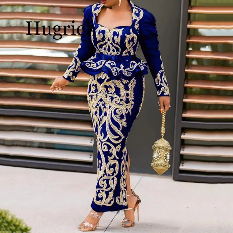 

Vintage Black Floral Printed Long Evening Party Dress Long Sleeve 2020 Elegant Plus Size Bodycon Ruffles Dress Retro