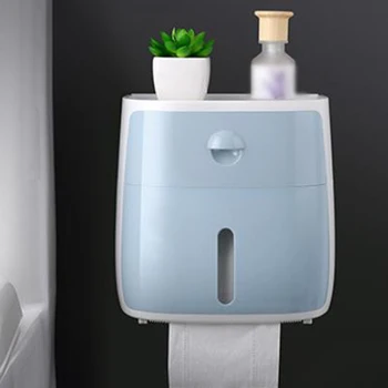 

Punch free Tissue Box Waterproof Roll paper Tray Organizer Double layer Supply