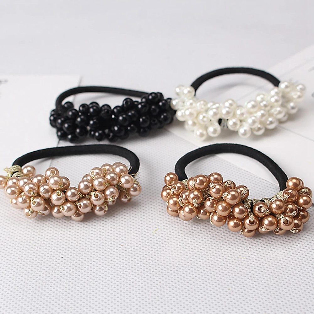 Pearls Beads Headbands Ponytail Holder for Girls Scrunchies Vintage Elastic Hair Bands Rubber Rope Headdress Hair Accessories