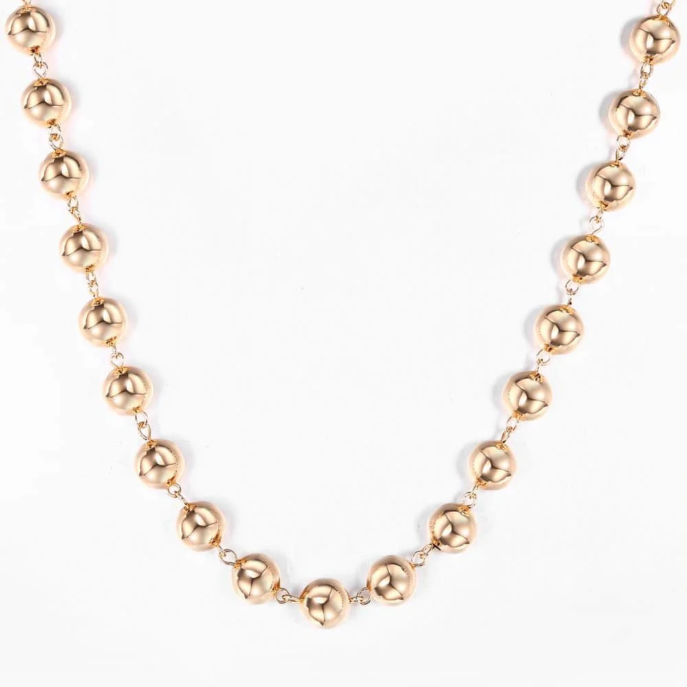 6mm 8mm 10mm Wide 585 Rose Gold Color Round Bead Chain Necklace for Men