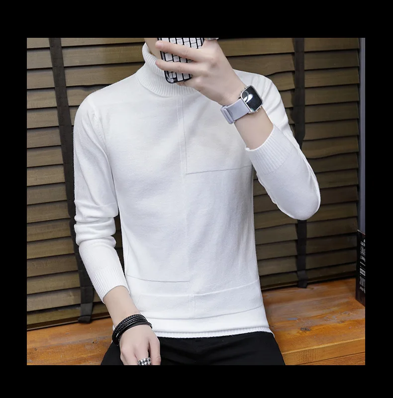 England Style Solid Men Winter Pullover Sweater Thick Slim Red Black Big Boys Sweaters Winter Black Blue Men Knit Wear