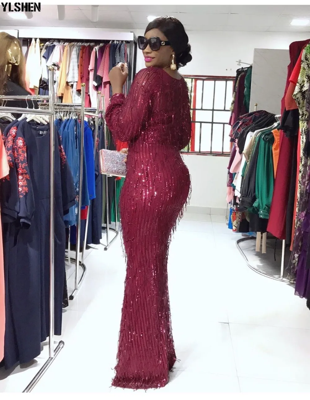 New Africa Dress African Style Dresses For Women Dashiki Tassel Sequins Long Sleeves Bodycon Daily Dress Evening Party Dress 02