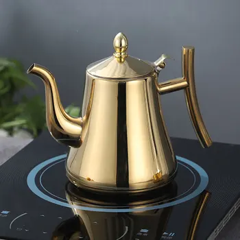 

1000/1500ml Thick Stainless Steel Teapot Golden Silver Tea pot with Infuser Coffee Pot Induction Cooker Tea Kettle Water Kettle