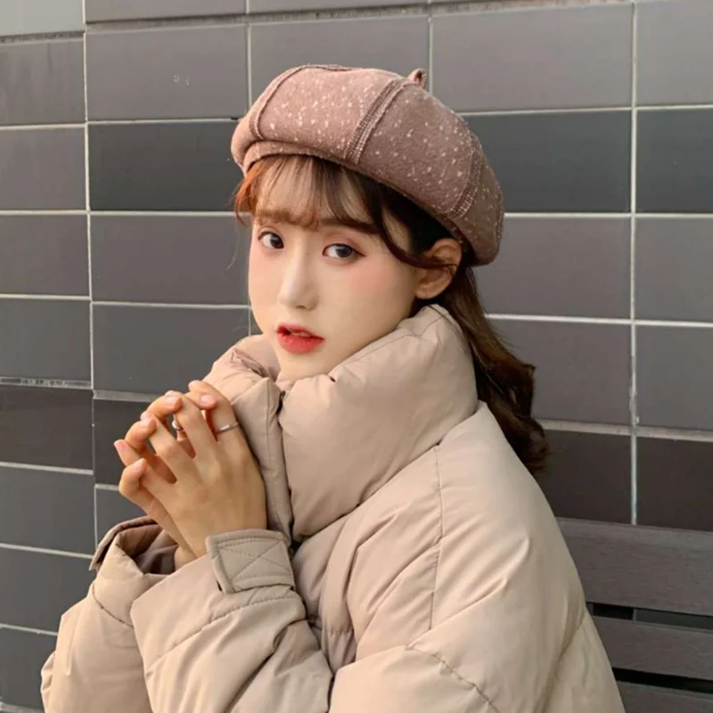 Ladies Stylish Beret for Winter Female Vintage Cotton Plaid Hats Fashion Octagonal Beret Cap Autumn New Brand Women's - Цвет: Light khaki