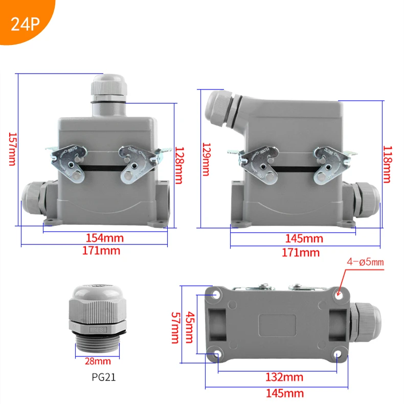 Rechteckiger Hochleistungsstecker mit hoher Basis, 48-polig, Luftfahrt-Industriesteckdose, Strom 16 A, IP65, für Hochstrom – Detail 8