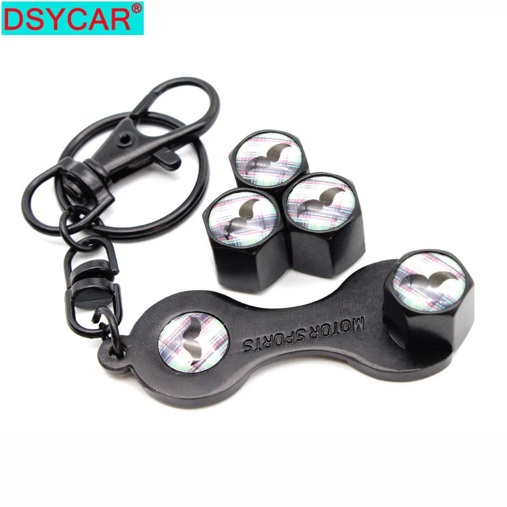 

DSYCAR 1Set Zinc Alloy Anti-theft Car Wheel Tire Valve Stem Caps Air+ Wrench Keychain Auto Car Accessories Wheels Tires Parts