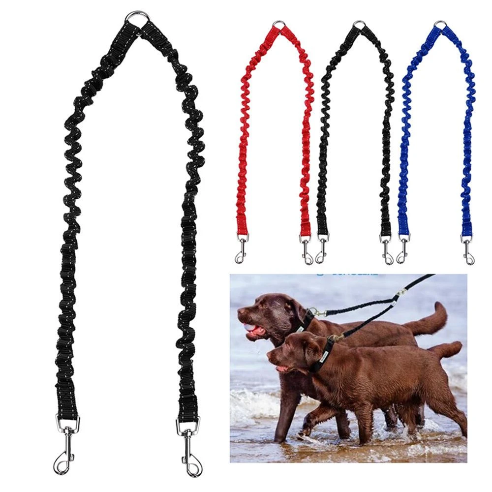 Pet Dog Coupler Leash Double Dog Walking Lead Bungee Elastic Two Dogs