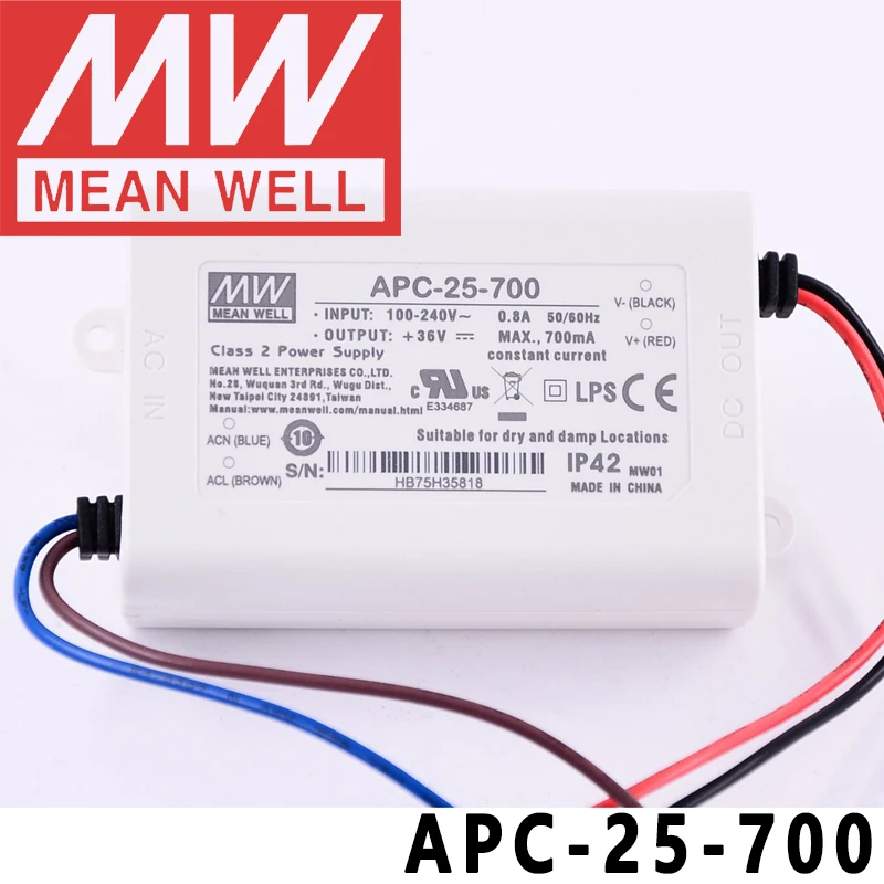 Оригинальный светодиодный импульсный источник питания Mean Well APC-25-700 meanwell