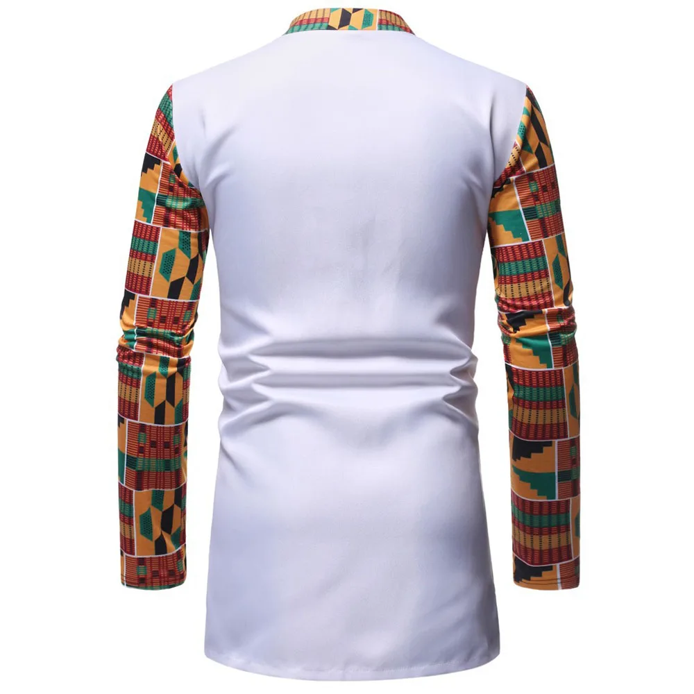 Африканская одежда костюм из двух предметов белый набивной Дашики набор для мужчин рубашка с длинным рукавом топы и брюки набор Базен Riche Африканский наряд