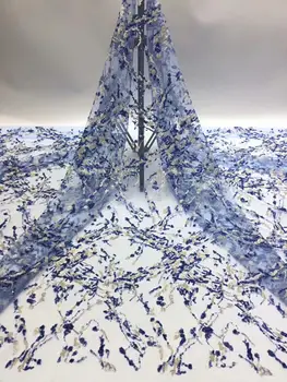 

High Quality cheap sky blue 3D Flower Lace Fabric fashions Nigerian Lace fabric With sequins For Wedding Dress FR1127