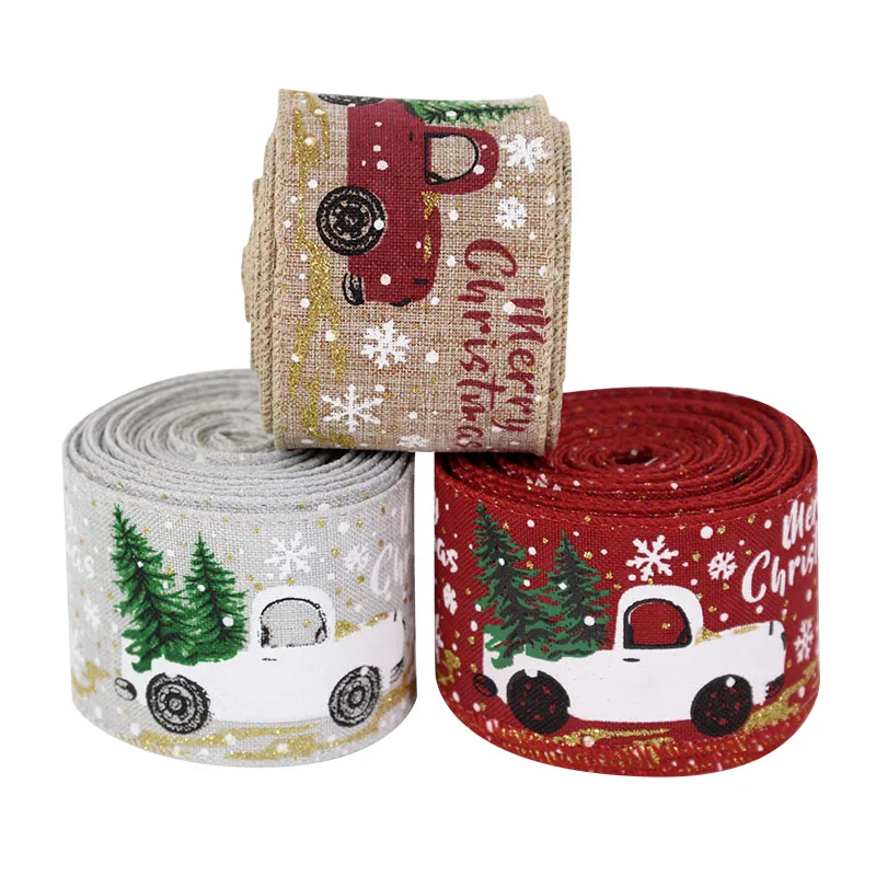 Christmas Burlap Ribbon Roll Xmas Tree Twine Streamer Ribbon Car Truck Red Plaid Tape for Christmas Gift Wrapping DIY Bow Craft, ribbon decoration,ribbon supplies,wrapping ribbon,sewing ribbon,christmas ribbon