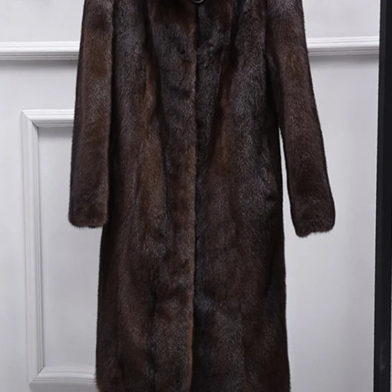Коричневое Пальто из искусственного меха норки, новинка, большие размеры, 6XL, средней длины, зимние топы с капюшоном, женские утепленные коричневые норковые шубы, AQ360