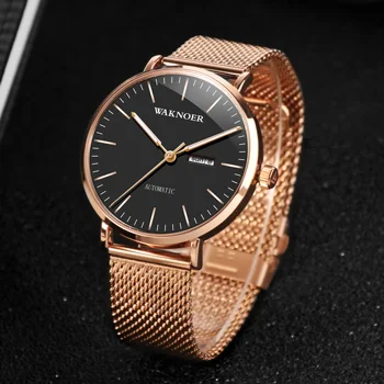 

WAKNOER Business Mechanical Watch Mesh Belt Men Waterproof Automatic Watch Male Auto Date Luxury Diamond Men's Watch Watches