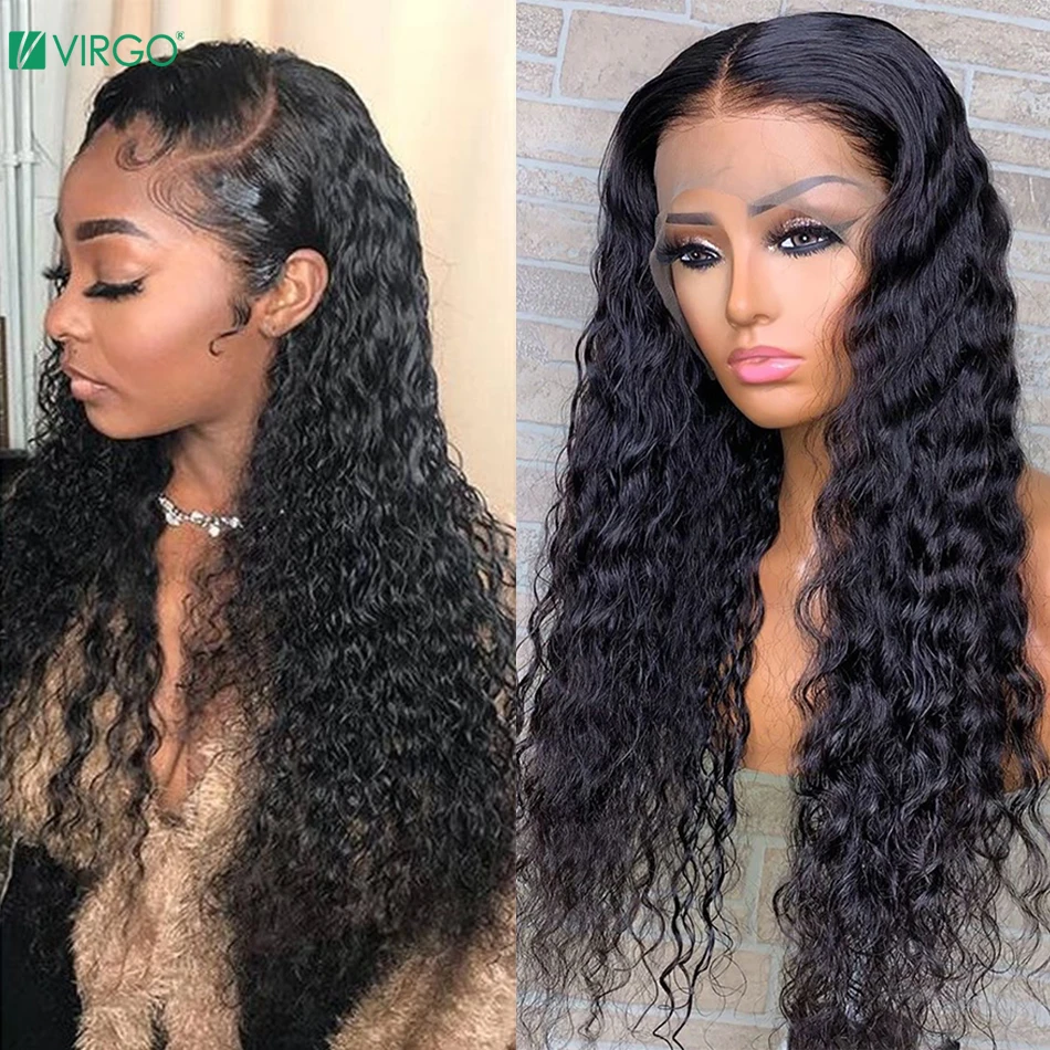 Virgo 28 30 inch Brazilian Water Wave Lace Front Wig 13X6 Transparent HD Lace Front Human Hair Wig for Women 4X4 Closure