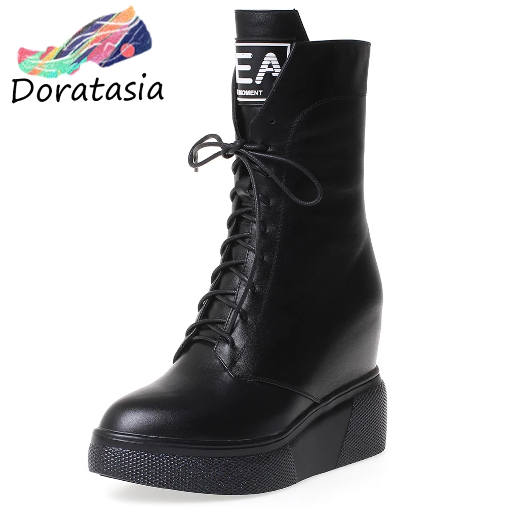 

DORATASIA size 32-40 new fashion women's genuine leather height increasing shoes woman autumn winter party ankle boots women