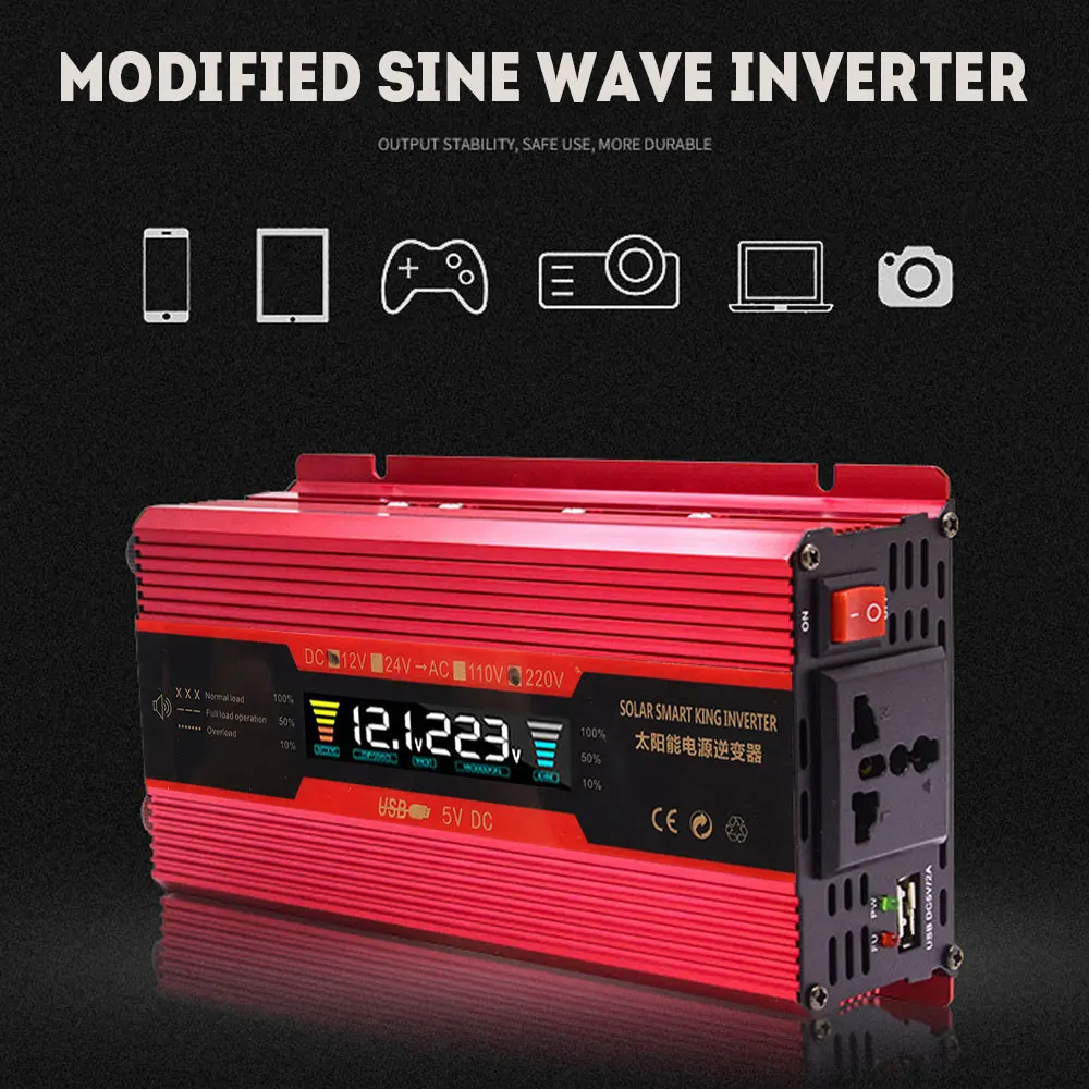 Автомобильный инвертор 12v до 220v 4000W Pe ak преобразователь напряжения с ЖК-дисплеем 12 V/24 V до 110 V/220 V инверсор