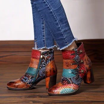 

2019 Manual Genuine Leather Full Woman Boots Cowboy Exceed Comfortable Coarse With Woman Boots