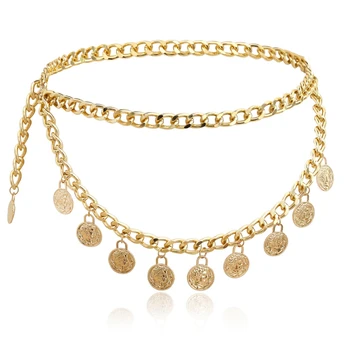 

Fashion Gold Alloy Coin Pendant Belly Chain Body Chain Waist Chain Carved Beach Belt