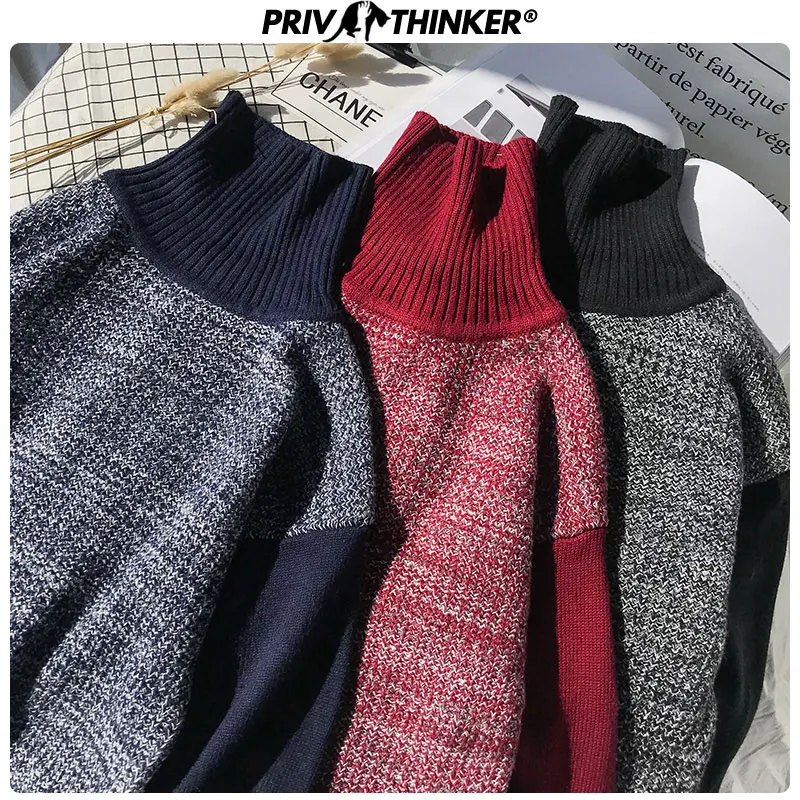 Privathinker, винтажный винно-красный свитер с высоким воротом, женский осенний зимний теплый вязаный свитер,, корейский стиль, Harajuku, женские пуловеры