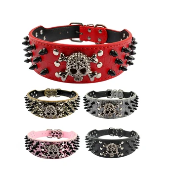 

With Studded Leather Studded Dog Collar Bullet Rivets Cool Skull Pet Accessories for Meduim Dogs Pitbull Boxer Pets Accessories
