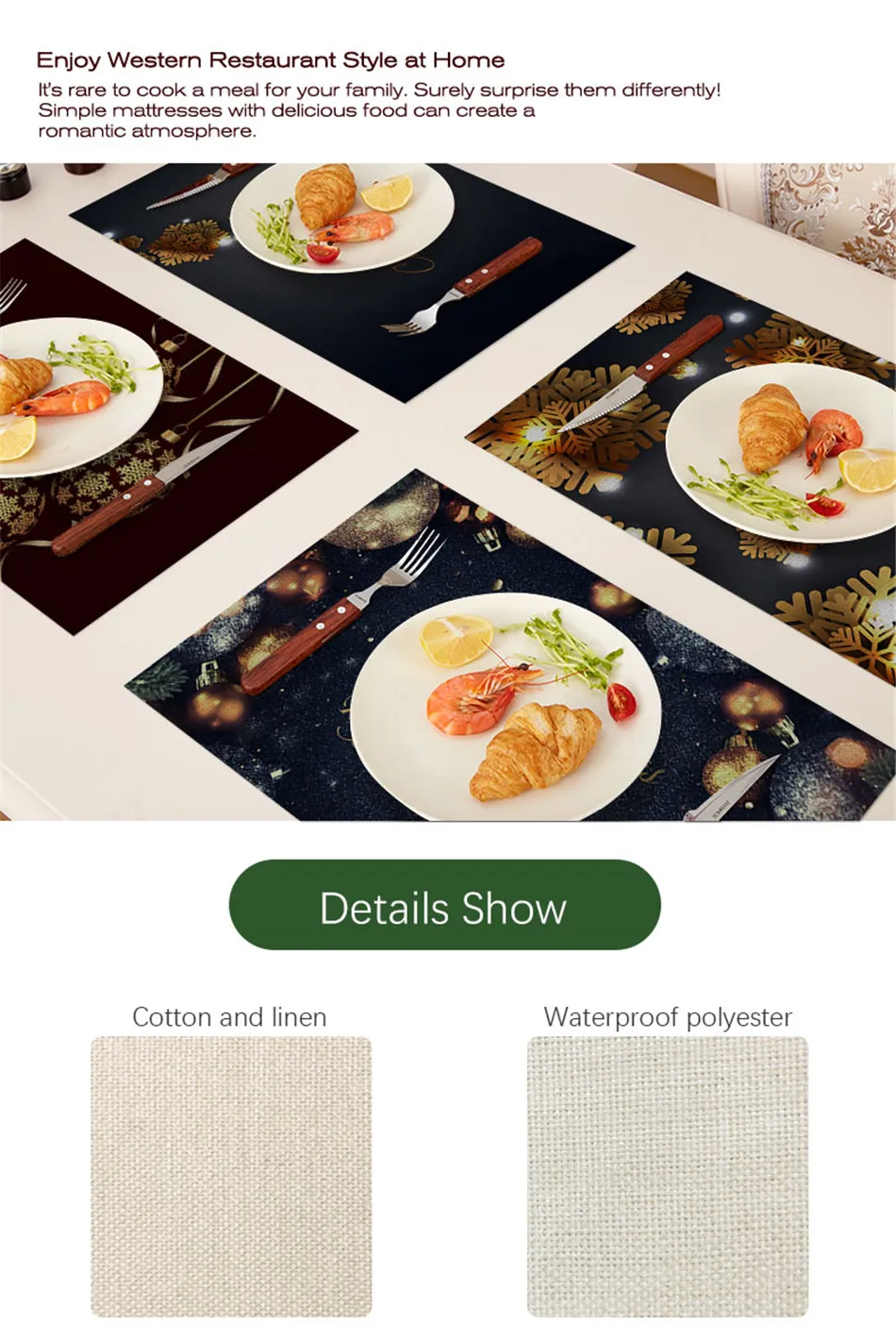 SEAAN Dark Christmas Decor Tableware Durable Dinner Table Placemat Tea Party Kitchen Accessories Bowl Cup Pads Drink Coasters