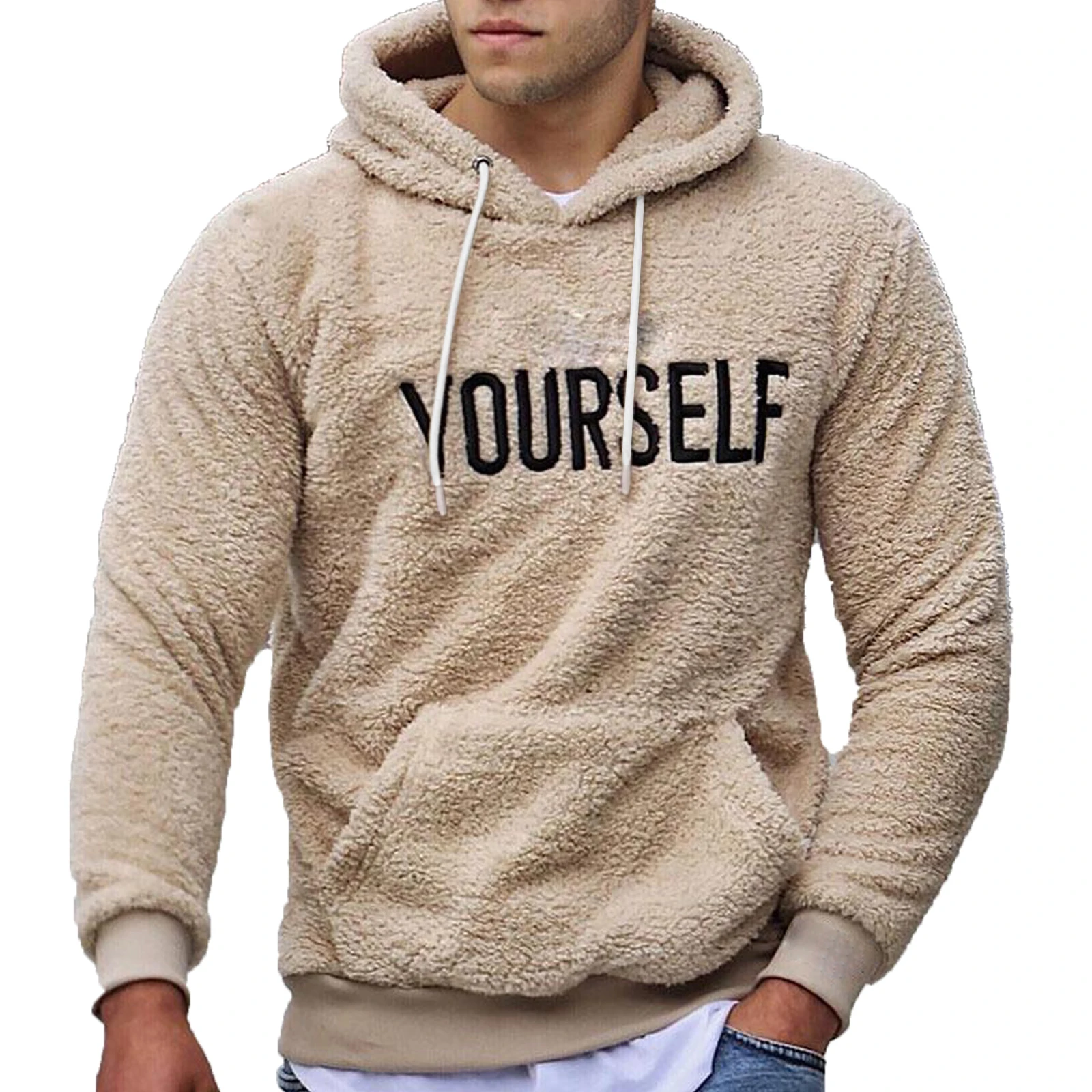 

New Autumn and Winter Warm Men´s Wool Hooded Sweatshirts Letter Print Hooded Pullover Kangaroo Pocket Hooded Fleece Sweatshirts